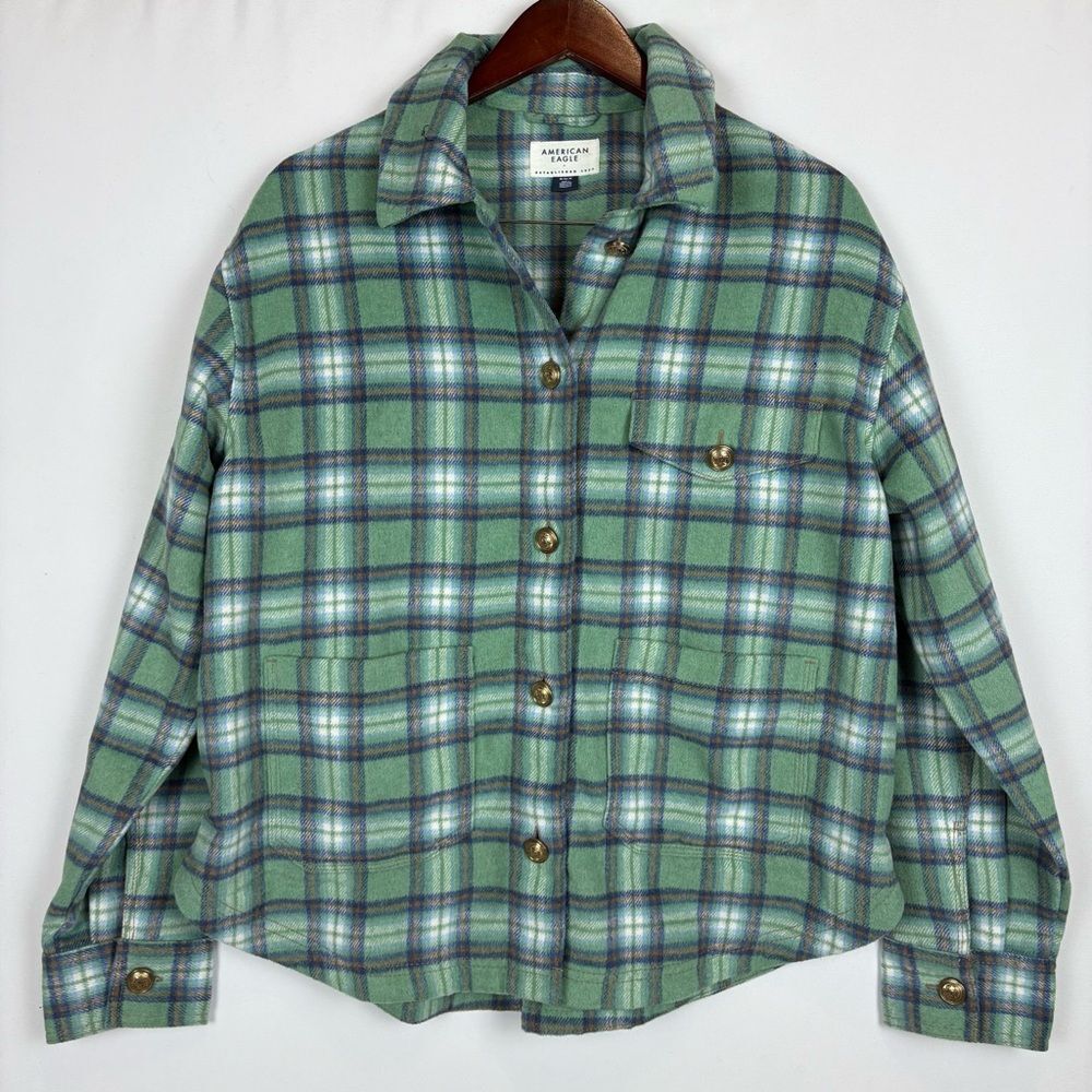 American Eagle Plaid Wool Button Down Shacket